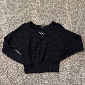 BCX Black Ribbed V-Neck Wrap Detail Sweater